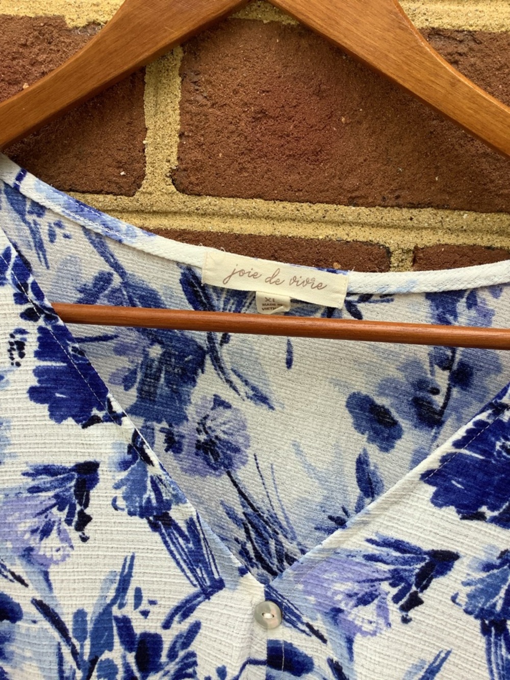 EUC Joie de Vivre Blue White Tie Waist Blouse XL - Picture 3 of 8
